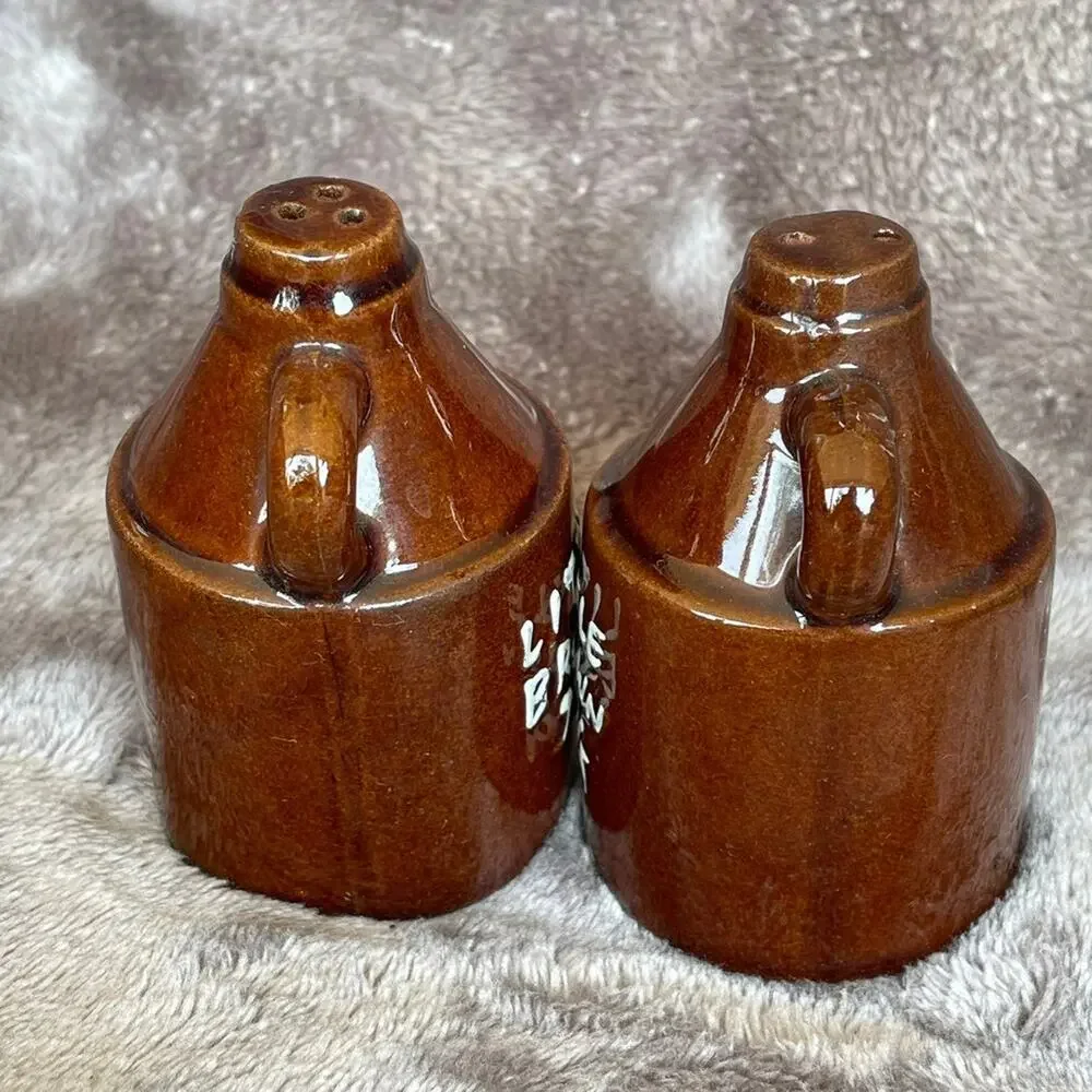 Little Brown Jug Salt & Pepper Shakers Vtg Moonshine Jugs 3